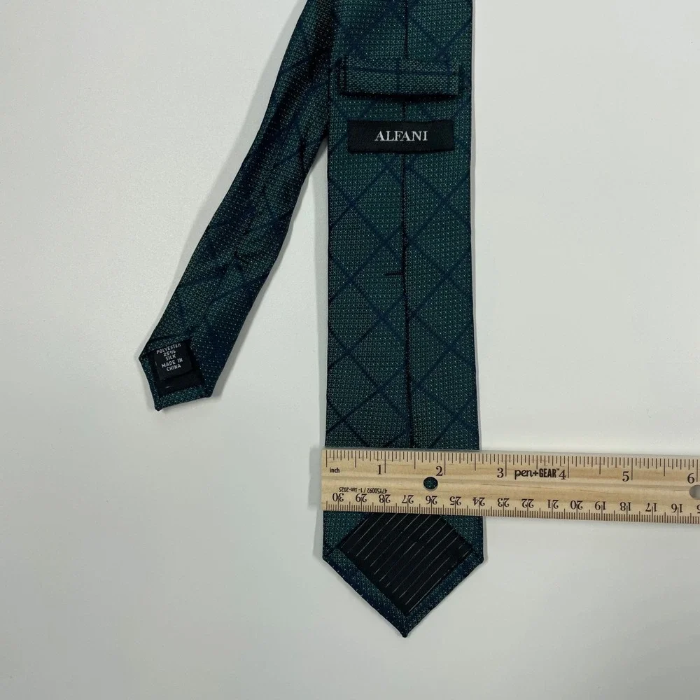 Alfani Green Grid Pattern Silk Blend Necktie Mens OS